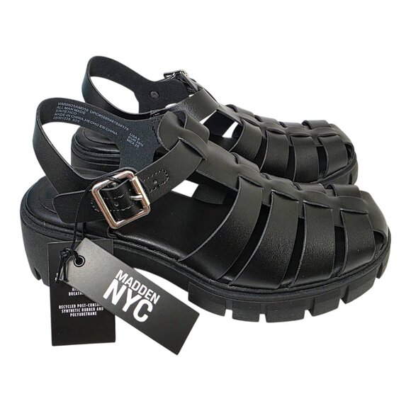 Steve Madden NYC Women's Fisherman Sandals Block Heel Size 8-11 Black With Box - Picture 2 of 12